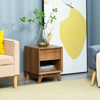 Table de chevet moderne Corrigan Studio®, table de bout de salon, table d'appoint avec tiroir et tablette, brun noyer