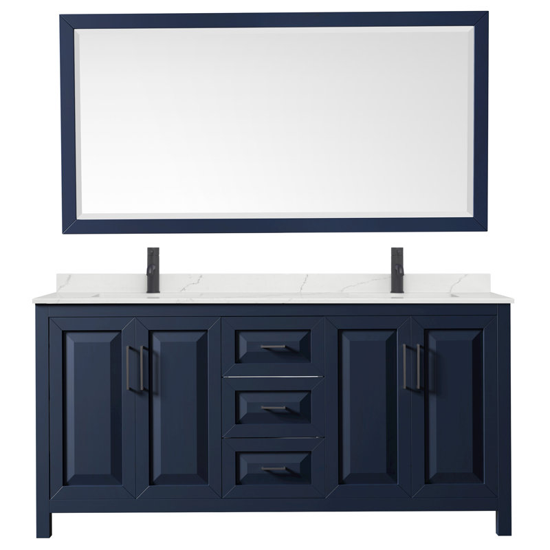 Daria 72 in. with Mirror Vanity, Giotto Quartz, Blue, Matte Black