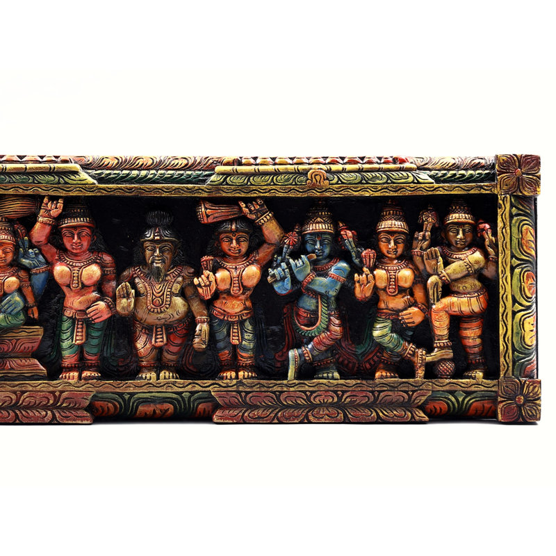 Hand-Carved Wood Shiva Parvati Wall Panel, 48 in., Hindu Mythological Relief     South Indian Temple Art for Living Room & Meditation Space