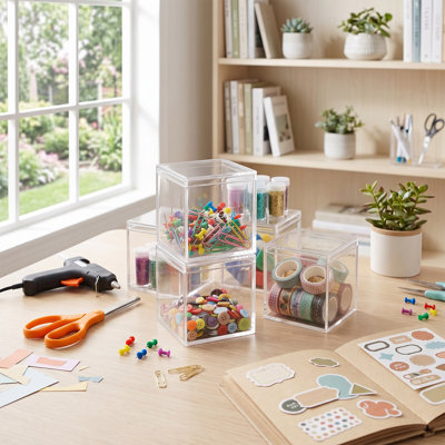 Ensemble de boîtes de rangement en acrylique - 12 cubes de rangement transparents de 3 pouces avec couvercles - plastique épais pour les bonbons, les bijoux, les objets de collection, les petits objets, les articles de fête, la décoration intérieure