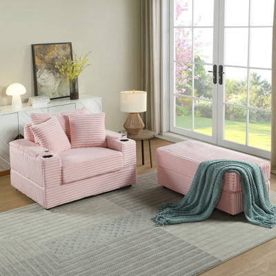 Canapé avec 2 coussins décoratifs et un repose-pieds, Canapé Comfy Sofa