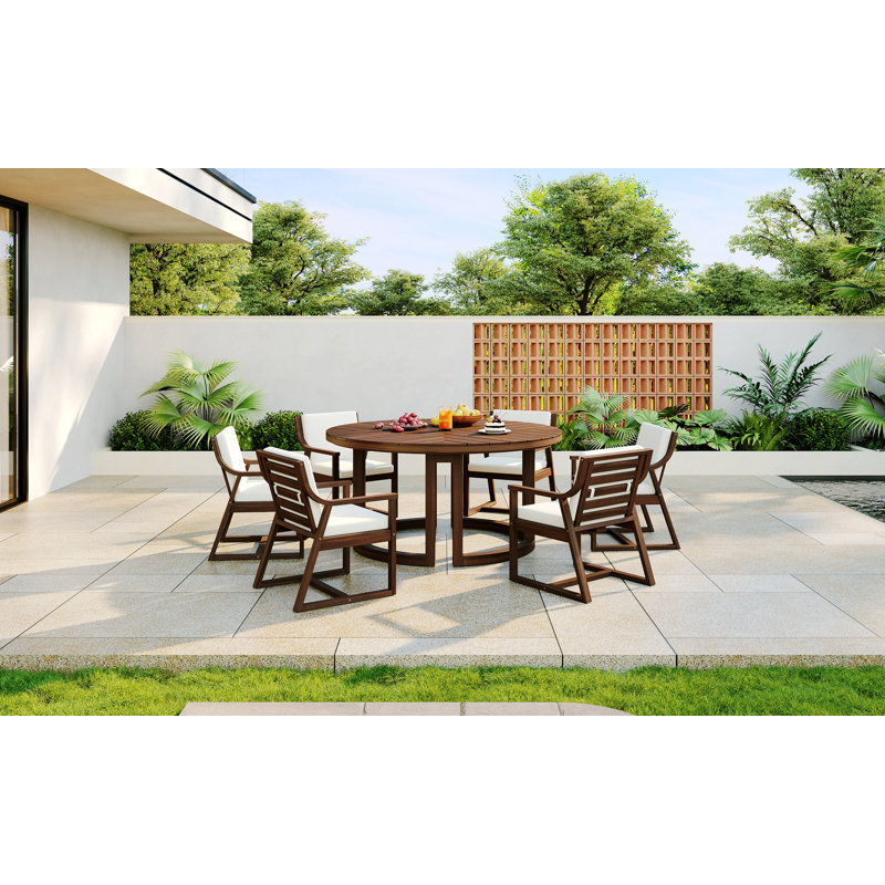 Ensemble de salle à manger de patio, table de salle à manger ronde avec un trou pour parasol, coussins amovibles pour le jardin, la cour et les piscines