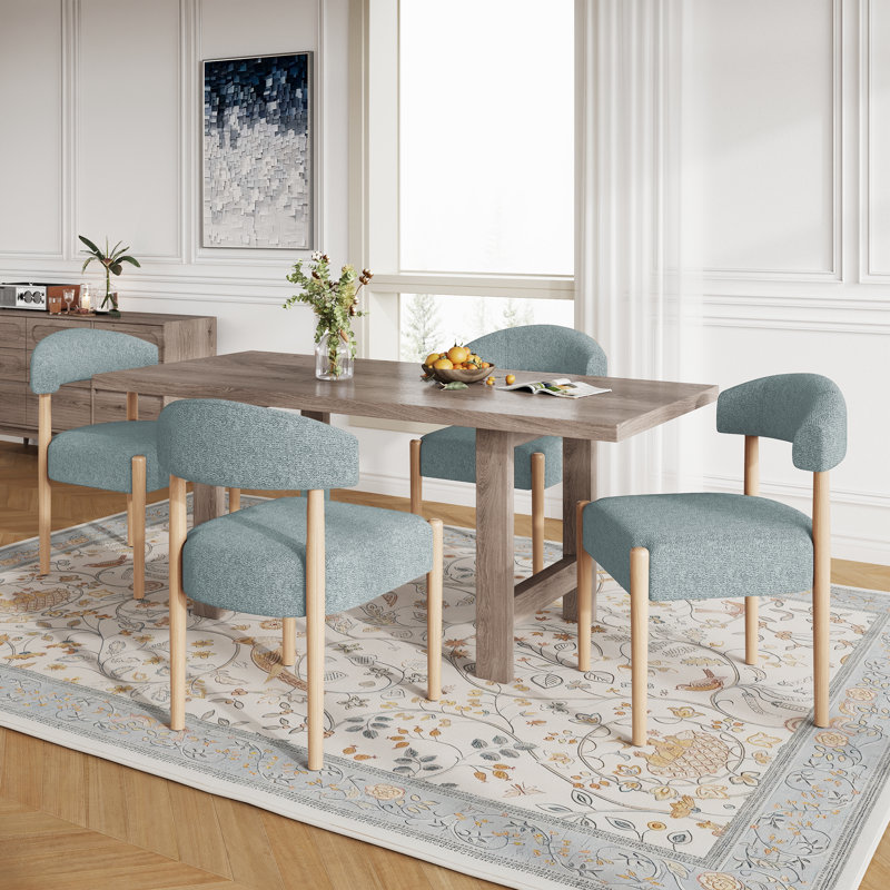 19.1'' H Upholstered Side Dining Chair (Set Of 4), Blue Polyester, Medium Wood