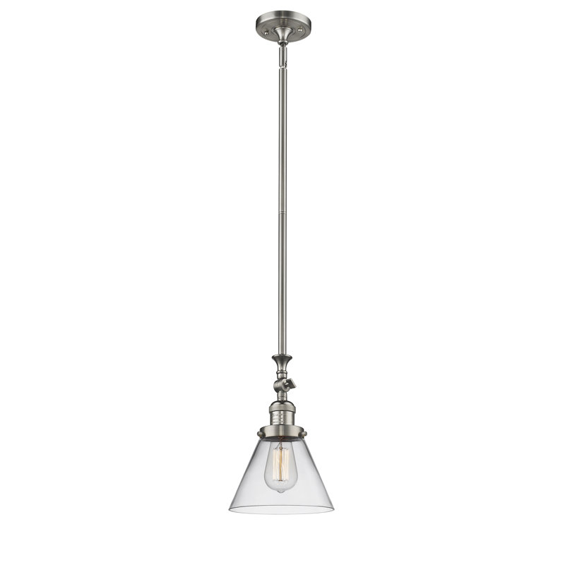 Luminaire suspendu conique à 1 lumière Harbert, Transparent, Nickel satiné brossé, Ampoule DEL 6 watts Vinage
