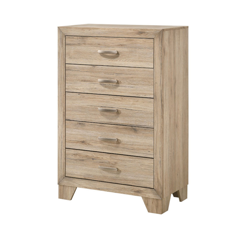 Commode 5 tiroirs en bois Mel, Natural