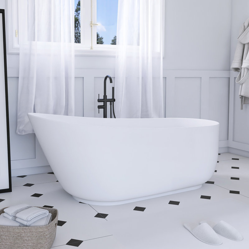 67-Inch Solid Surface Soaking Bathtub With Overflow