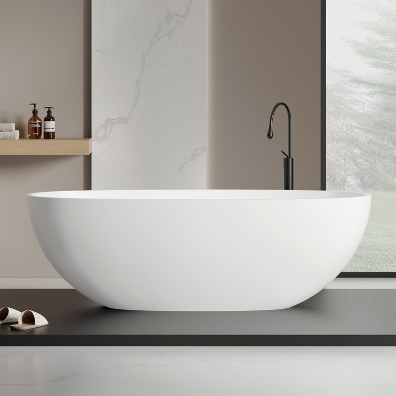 Baignoire autoportante KAKUSIGA 65,2 po, en résine de pierre à surface solide
