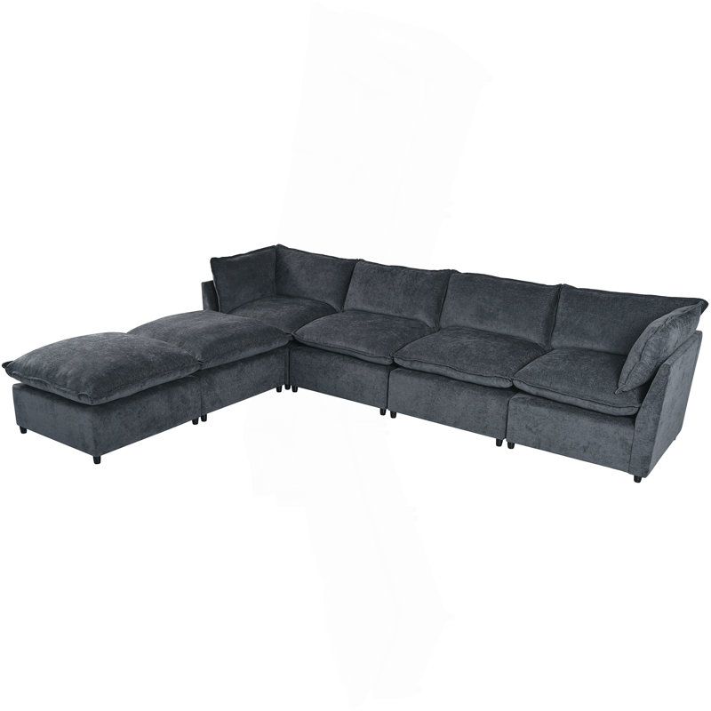Modern Large U-Shape Sectional Sofa, Gray Polyester