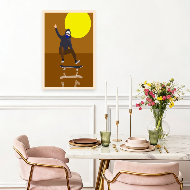 Skater Sunset Reflection Abstract Contemporary Sunset Urban Wall Art Print 1 Piece Wrapped Canvas Wall Art