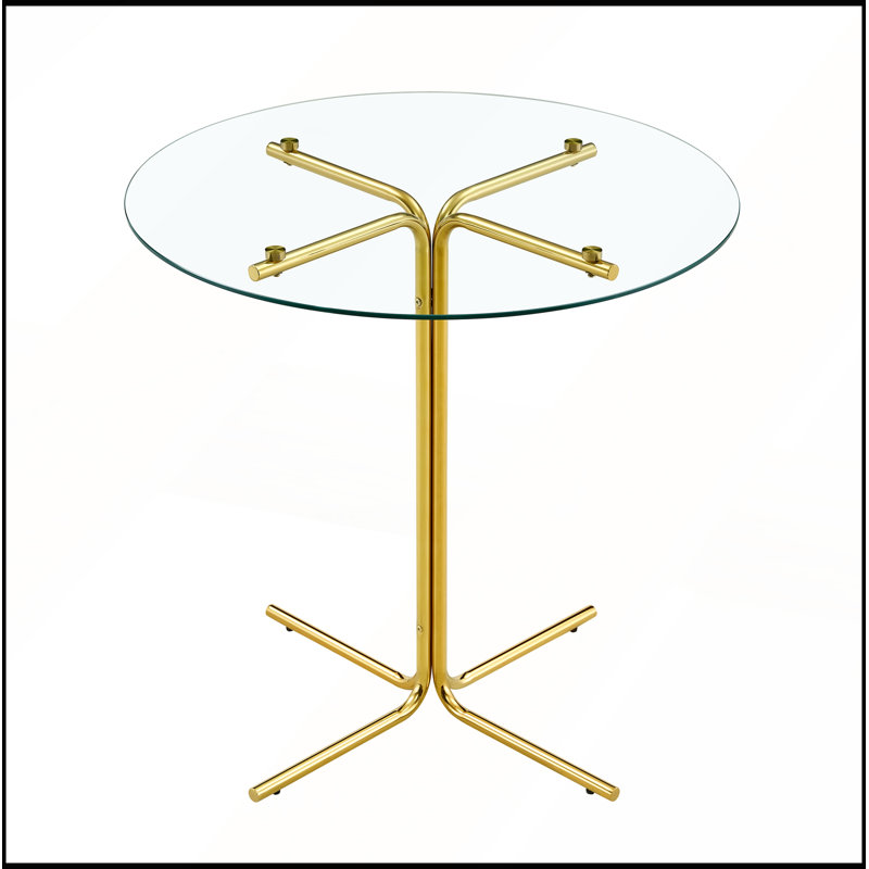 Table basse ronde en verre trempé de 36 pouces pour quatre petits espaces, Transparent / doré
