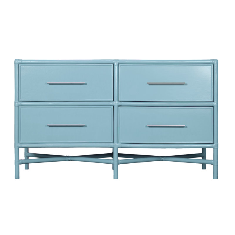 Venice 4 Drawers 54" W Double Dresser, Pool Blue