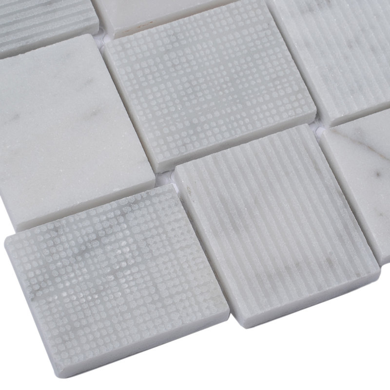 1.6 x 1.9 Marble Basketweave Mosaic Tile, Gray