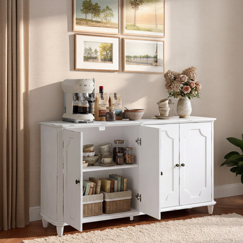 62.99 " W Solid Wood Sideboard, Blanc antique