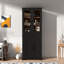 Grande armoire de rangement pour salle de bain avec portes en verre trempé, tablettes réglables, tiroir et fermeture en douceur-499518338