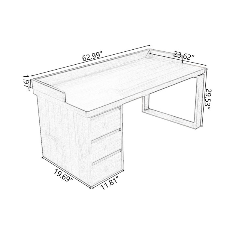 Bureaux rectangulaires en bois massif noyer, H 29,53 po x l 62,99 po x P 23,62 po, Retour à gauche