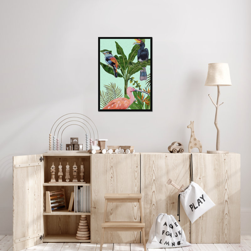 Birds Paradise I by Melissa Wang - Painting, 50cm H x 34cm W, Black Framed Paper Print