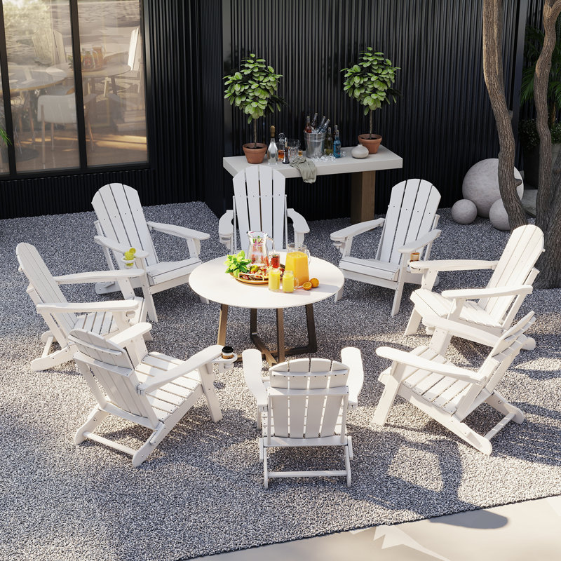Set Of 8 Foldable Outdoor Adirondack Chair With Cup Holder, White