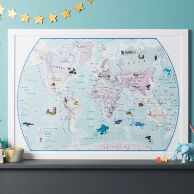 World Illustrated Sticker Map - Single Picture Frame Print