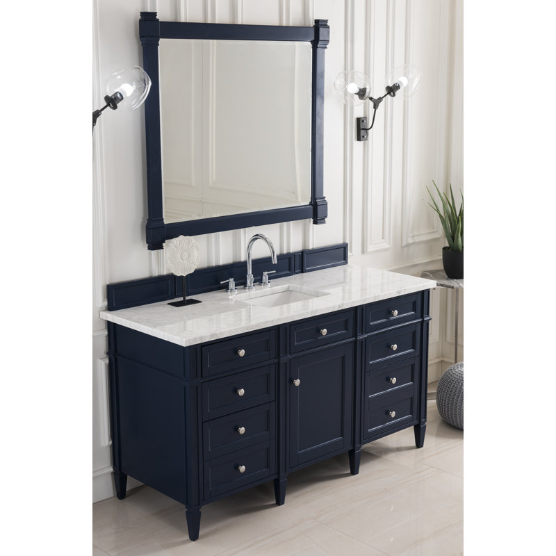 Brittany 60'' W Single Vanity, Carrara White, Saddle Brown, 8" Widespread