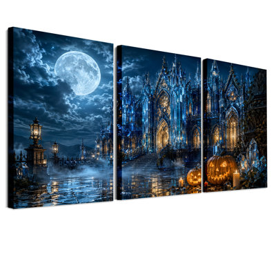Ensemble de 3 toiles d'art sur toile en cristal bleu brillant