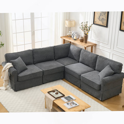 Ensemble de canapé modulaire polyvalent avec revêtement en lin doux et accoudoirs roulés