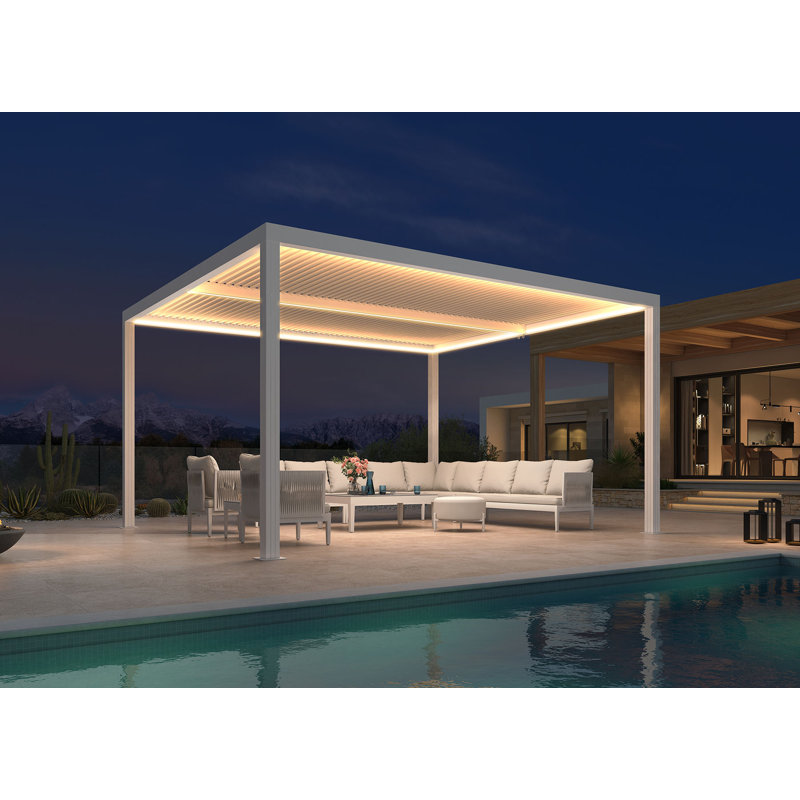 Purple Leaf Outdoor Louvered Pergola With Light Belt White Aluminum Gazebo Pergola With Independently Adjustable Rainproof Hardtop For Patio Garden Yard