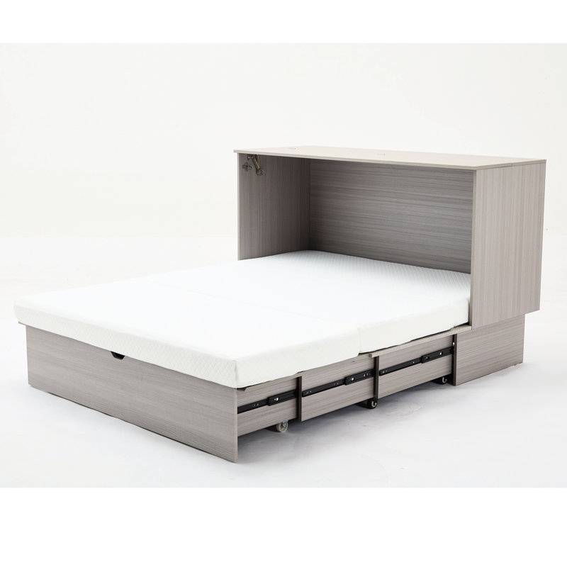 Lit pliant Space, gris, avec bac de rangement et grand adaptateur de rangement pratique, prise de matelas, Gris
