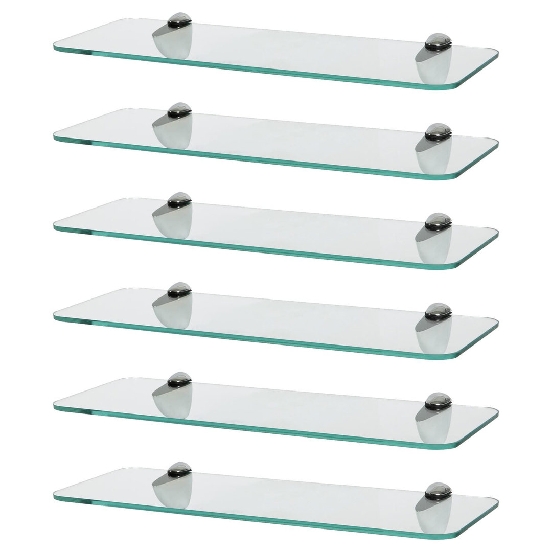 B&Q - 6X Rounded Floating Glass Shelves40CmSilver BracketsBathroom Shower Storage Vanity Display Unit Shelf - Image 2