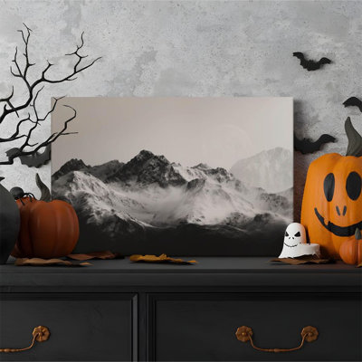 1 pièce encadrée de peinture Almaraz de montagnes enneigées, avec de la brume tourbillonnante, dans un style minimaliste noir et blanc. Affiche murale décorative rétro pour la décoration intérieure, un cadeau parfait d'œuvres d'art modernes convenant aux chambres et aux salons