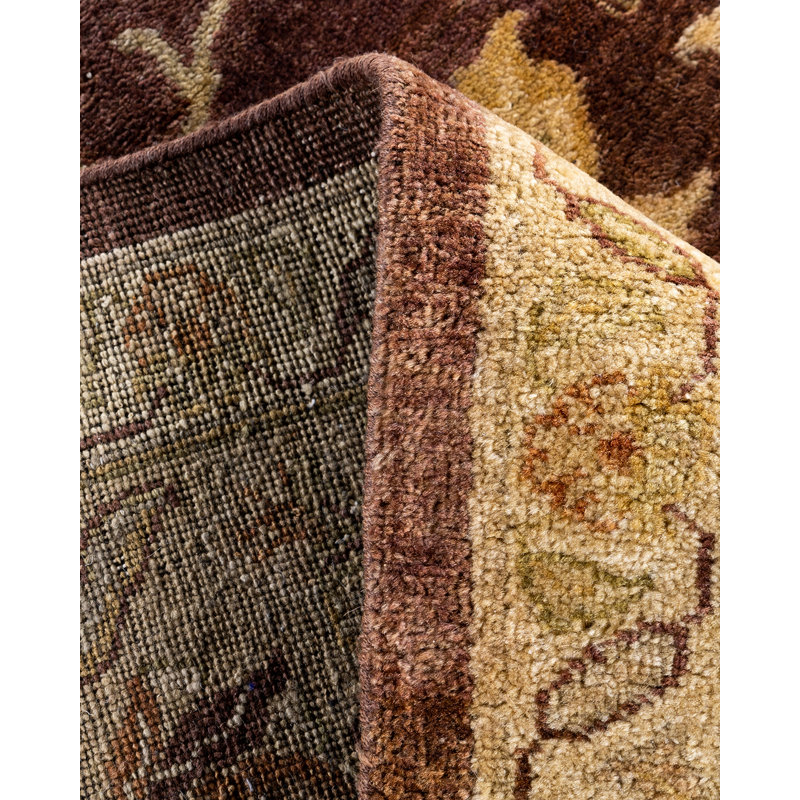 Oushak Brown and Beige Floral Wool Handmade Area Rug