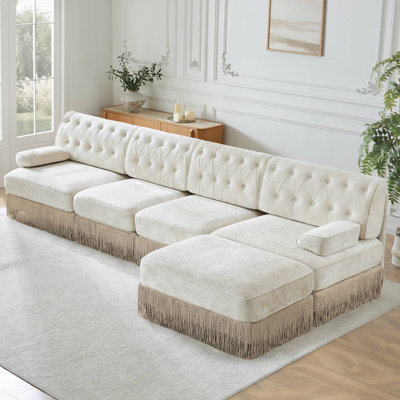 Canapé modulaire en L avec repose-pieds Chesterfield