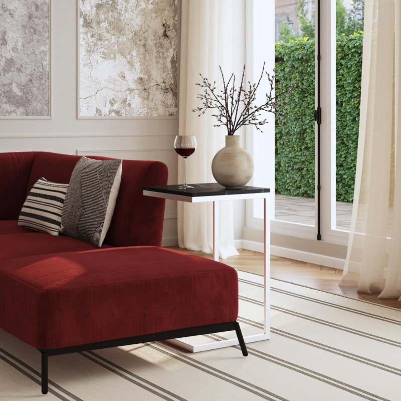 Lawler Marble C- Side Table, Black Top/Silver Base