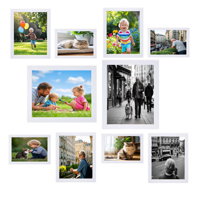 Picture Frame Set, Farmhouse Photo Frames, Gallery Wall Frame Collage Frames in 3 Different Finishes Picture Frames For Wall or Desk, 10 pack, (White)