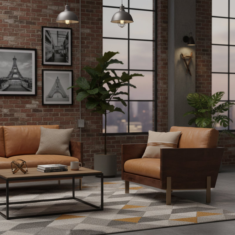 Fauteuil 31 po en cuir fleur brun et bois massif