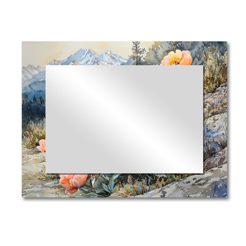 Pivoines dans le col de la montagne - miroir floral pour décoration murale - imprimé sur métal, 30 po x 40 po