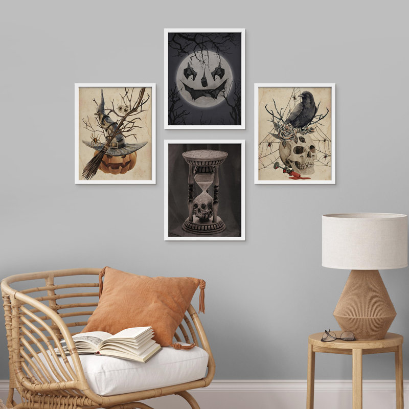 Pâques, Halloween, chapeau, chat, squelette, citrouille, impression sur papier, 4 pièces, Blanc, H 16 po x l 12 po