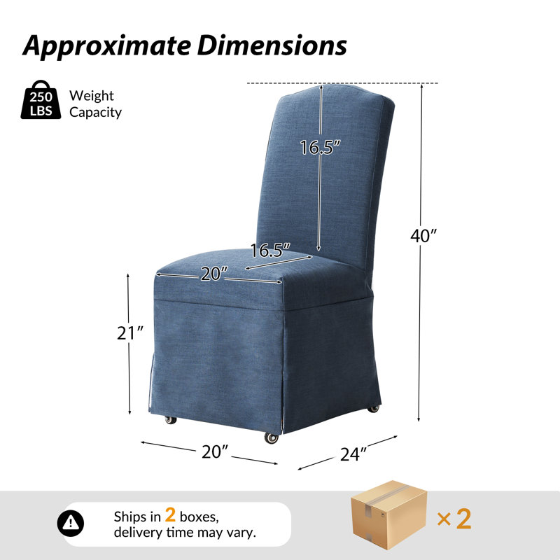 Evansville Transitional 40"Tall Solid Wood Legs Dining Chair With Removable Fabric Slipcover, Slate Blue