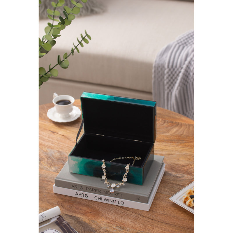 Bethany Aqua Jewellery Box, Stackable Decorative Storage Boxes With Lids, 5"x8.3"x5"