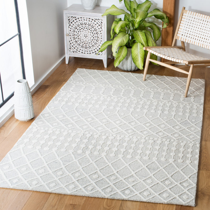 Tapis argent / ivoire en laine touffetée à la main Leyla, Rectangle de 10 pi x 14 pi