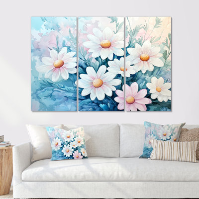 «White Daisy Sunrise Meadow III - Daisies», ensemble de reproductions d'art mural