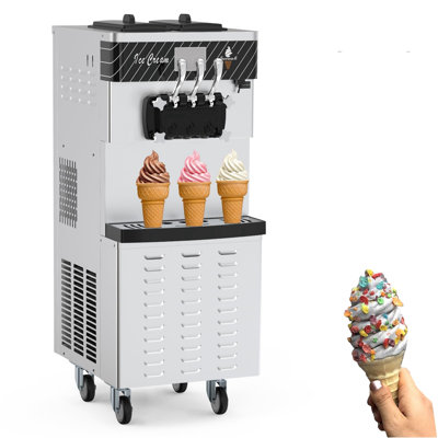 3 Flavor Soft Serve Ice Cream Yogurt Machine, 5.8-8Gal/H Yield， 2*7L Hoppers & 2*1.8L Cylinders -  Zstar, LZN-0YI3RKMN