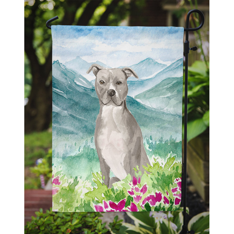Yorkshire terrier yorkie à 2 côtés en polyester 15 x 11,5 po mountain fleurs drapeau de jardin, Staffordshire (blanc/bleu)