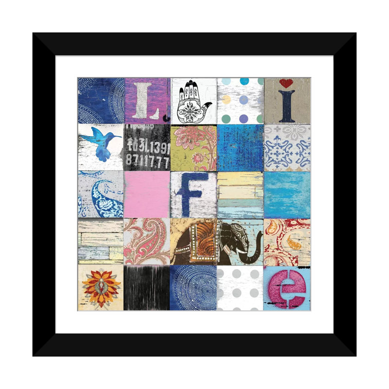 " Boho Life " by Charlie Carter, Black Framed Paper, White, 24" H x 24" W x 1" D