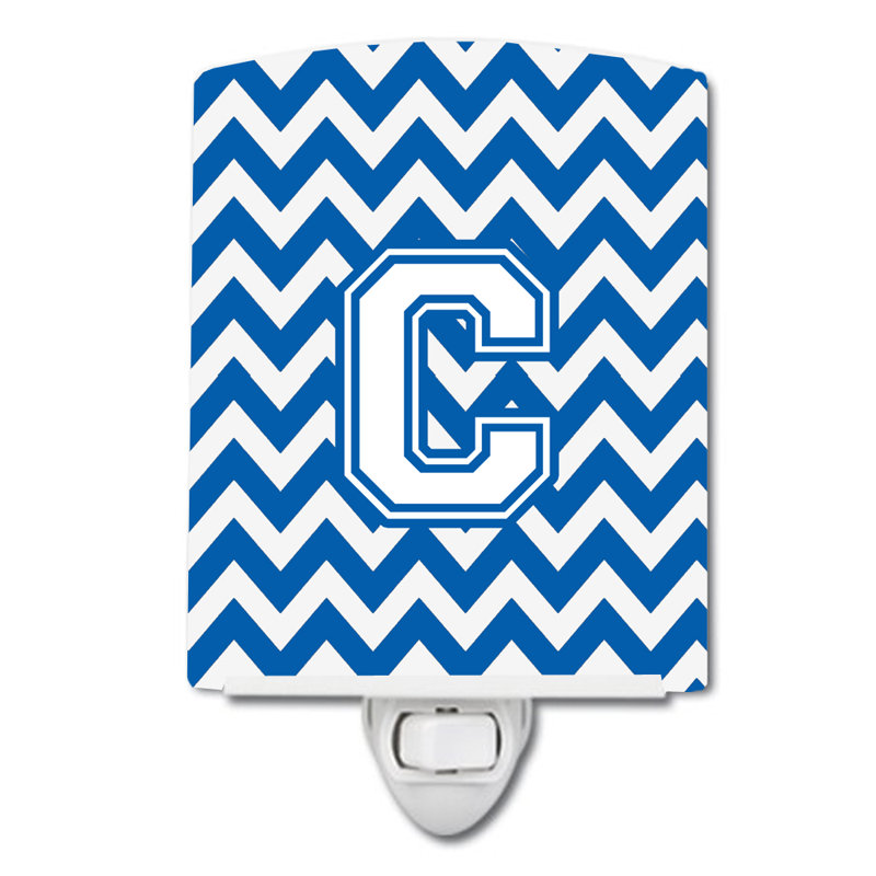 Éclairage de nuit en céramique chevron, Bleu blanc, C