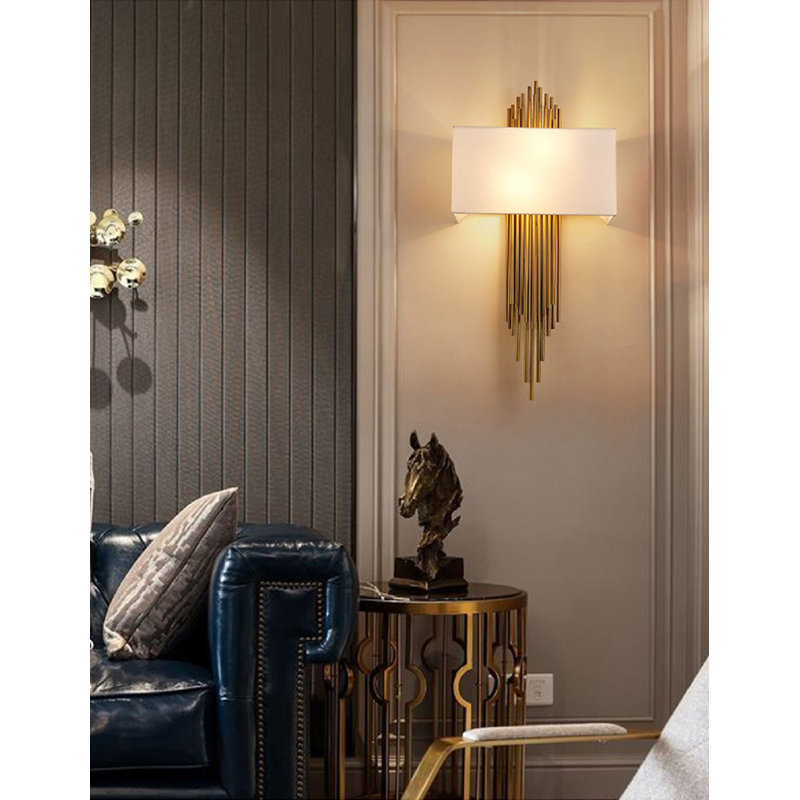 2-Light Antique Brass Rod Wall Sconce With A White Shade, Antique brass