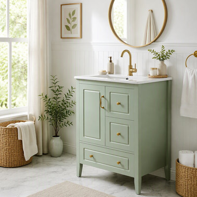 Meuble-lavabo de 24 po avec lavabo, une armoire avec porte à fermeture en douceur, 3 tiroirs à fermeture en douceur, poignées en métal rétro