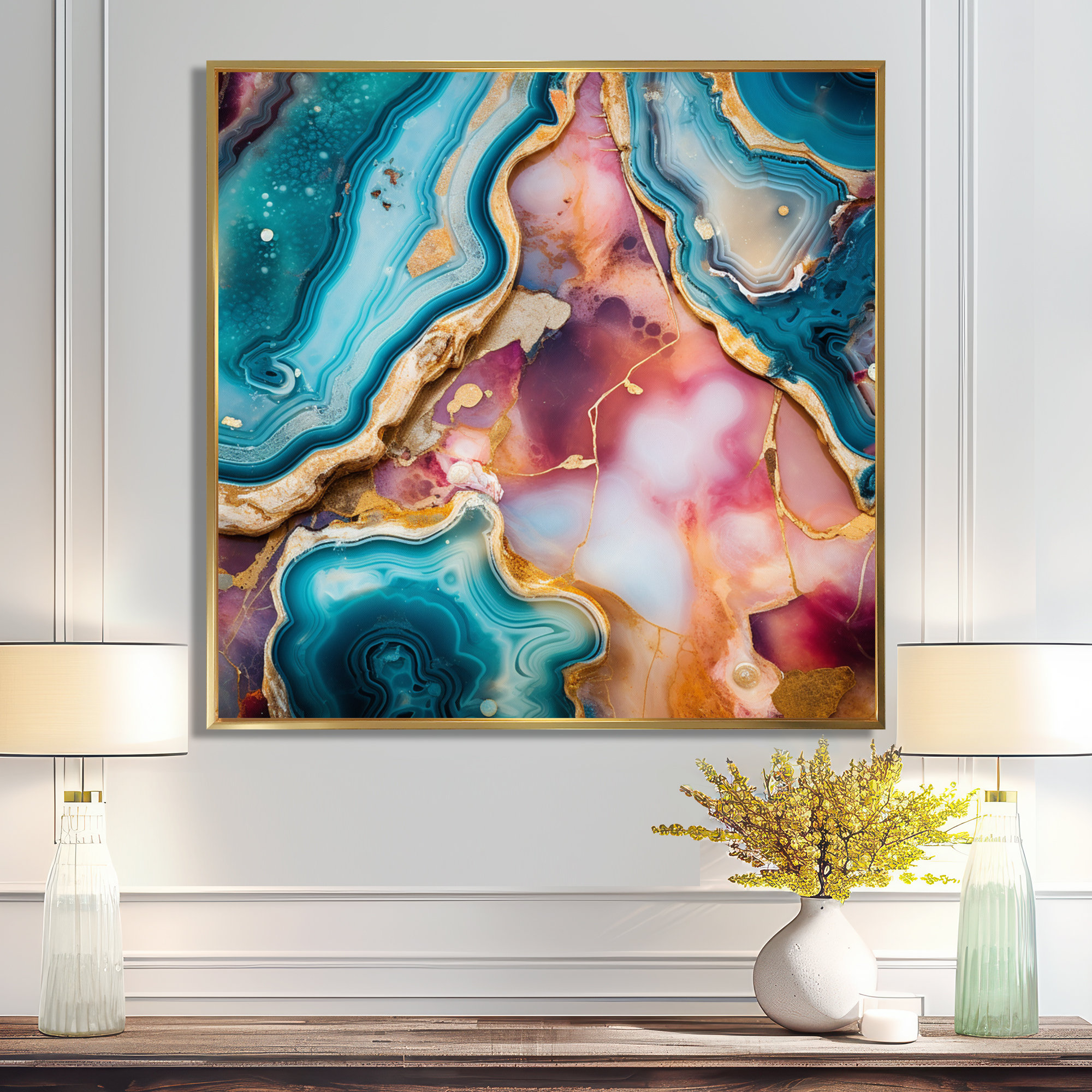 13 Teal Agate Framed Diamond Wall Art 1