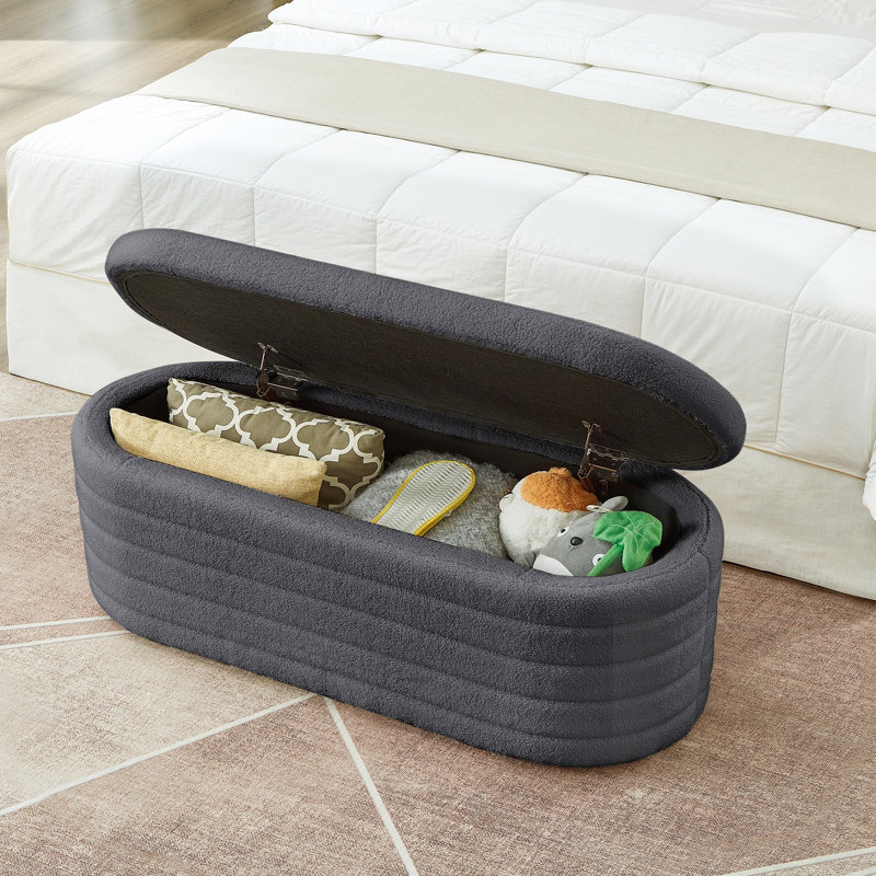Modern Oval Storage Ottoman Bench, Dark Gray