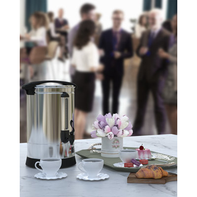 Fast Brew & Auto Keep-Warm Commercial Coffee Urn - 100 Cup (14L) Stainless Steel Electric Coffee Maker with Dripless Faucet, Large Capacity Beverage Dispenser - For Catering, Office, Events, Parties