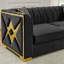 Velours de luxe 3 places avec structure dorée et quincaillerie semblable à la foudre, 81,1 pouces, pour le salon, noir, structure métallique moderne, dossier à boutons, accoudoirs carrés, coussins moelleux,
